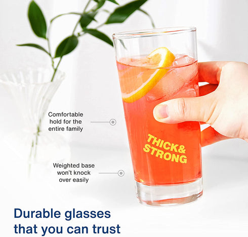 GoodGlassware Highball Glasses (Set of 4) 13.5 oz - Tall Drinking Glass with Heavy Base - for Water, Juice, Cocktails, and Beverages - Dishwasher Safe, Perfect for Kitchen & Bar