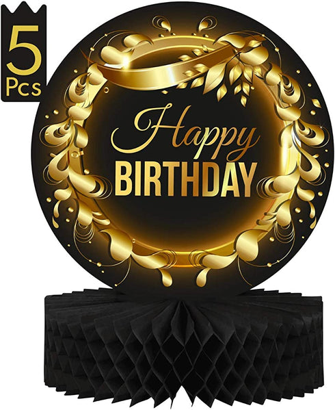 Birthday Table Centerpiece Decoration - 5-Pack Double Sided Cardstock & Tissue Paper Honeycomb Happy Birthday Decorations - 12 Birthday Party Decorations Centerpieces for Table Decorations