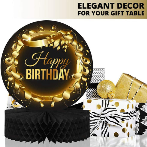 Birthday Table Centerpiece Decoration - 5-Pack Double Sided Cardstock & Tissue Paper Honeycomb Happy Birthday Decorations - 12 Birthday Party Decorations Centerpieces for Table Decorations