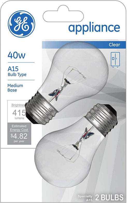 GE Appliance Clear Light Bulb 40w, A15 Bulb Type, Medium Base | 415 Lumens | 2-Count per Pack (1-Pack)
