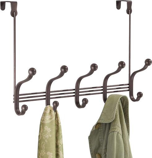 iDesign York Lyra Over the Door 10-Hook Rack for Coats, Hats, Robes, Towels - Bronze