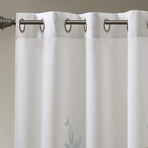 Madison Park Cecily Semi Sheer Single Panel Window Curtain Burnout Botanical Print, Easy to Hang, Fits up to 1.25" Diameter Rod, 50x84, Leaves Aqua