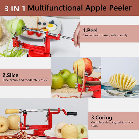 Apple Peeler Corer Slicer Suction Base - Apple Spiralizer Made With Food Grade Stainless Steel Adjustable Blades - Apple Peelers With Strong Suction Cup For The Kitchen - Kitchen Positive Apple Peeler