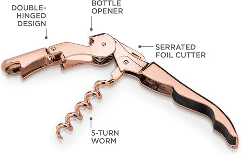 Viski Copper Double Hinged Corkscrew Wine Bottle Opener and Foil Cutter, Waiter™s Corkscrew Wine Key, 4.75"