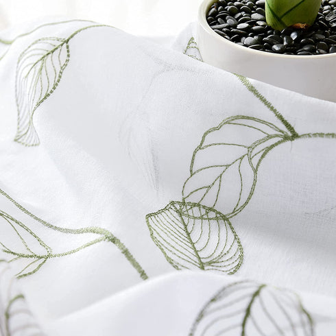 Topick Embroidered Sheer Curtains for Living Room Botanical Tile Sage Window Curtains Leaf Geometric Semi-Sheer Drapes for Bedroom Pole Top 2 Panels 63 inch