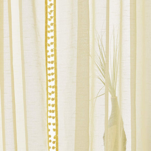 Pom-pom Sheer Curtains for Living Room, 84 inch Long Yellow Curtain Drapes for Kids Room 2 Panels Rod Pocket