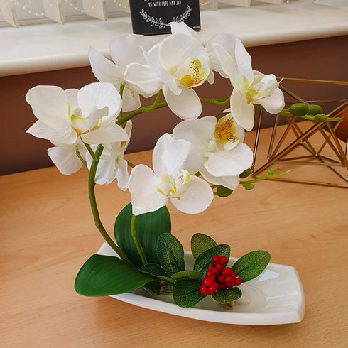 LIVILAN Artificial Orchid White Arrangements for Decoration Silk Fake Flowers for Table Centerpiece Home Bathroom Decor Office Wedding Vivid