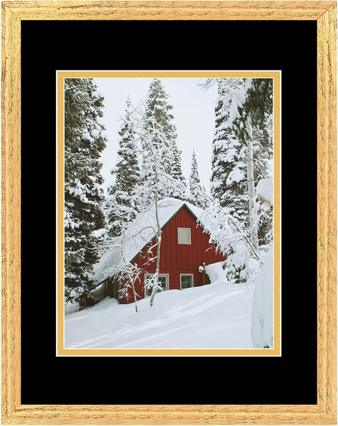 Golden State Art, 11x14 Distressed Gold Wood Frame with Black over Gold Double Mat - Displays 8x10 Photos - Real Glass, Sawtooth Hangers, Back Turn Buttons - Wall Mounting, Landscape, Portrait