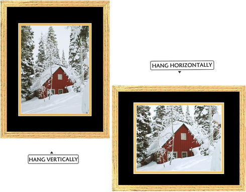 Golden State Art, 11x14 Distressed Gold Wood Frame with Black over Gold Double Mat - Displays 8x10 Photos - Real Glass, Sawtooth Hangers, Back Turn Buttons - Wall Mounting, Landscape, Portrait