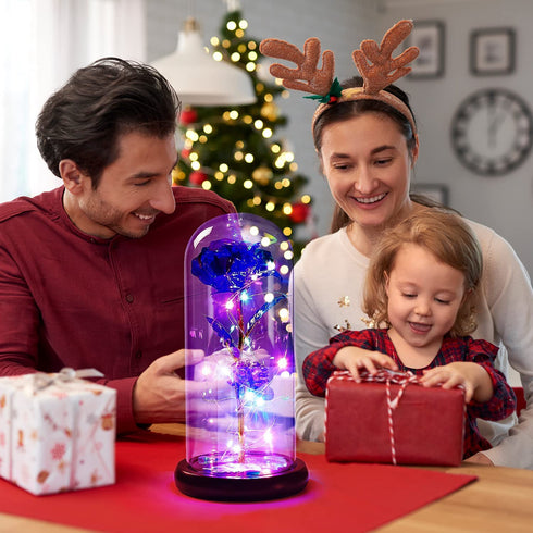 Feerory Galaxy Rose, Artificial Flower Rose in Glass Dome Unique Gift Set Ideas for Women Mom Wife Girlfriend on Mother's Day Birthday Wedding Anniversary- Purple