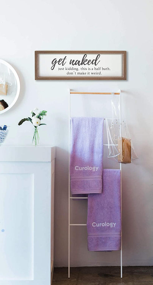 VILIGHT Get Naked Sign - Farmhouse Bathroom Signs - Funny Guest Half Bath Decor - 16x5 Inches