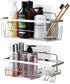 AURIKAR Shower Caddy Adhesive Shower Organizer Rack with Hooks, No Drilling Stainless Steel Wall Hanging Shower Shelf for Inside Shower Bathroom Restroom Storage, Silver 2-Pack