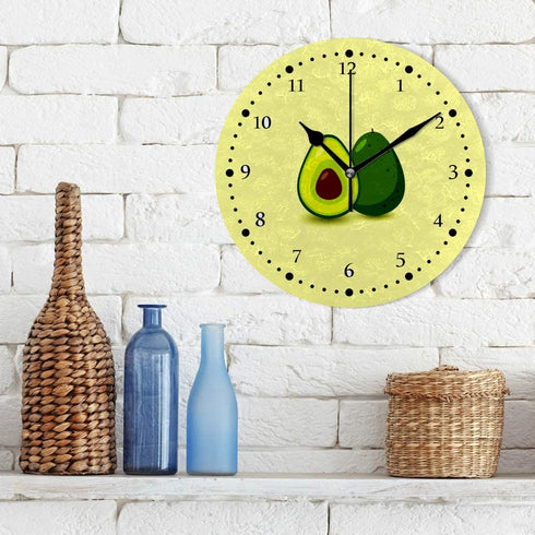 Guitong Round Circle Digital Wall Clock-Silent PVC Hanging Clock Battery Operated Non-Ticking Oil Painting Kids Easy Read Hang Clock ?Avocado Fruit Kitchen Bedroom Office Decor 9.8 inch