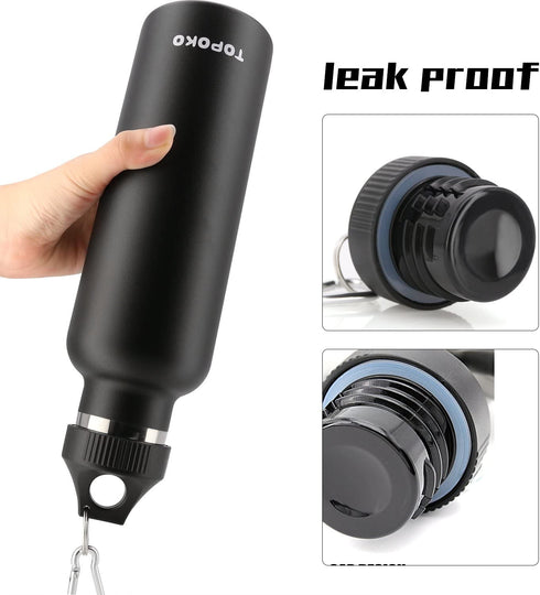 TOPOKO Colored Non-Rusty Stainless Steel Vacuum Water Bottle Double Wall Insulated Thermos, Sports Hike Travel, Leak Proof, BPA Free, 25 oz, Grey (Black)