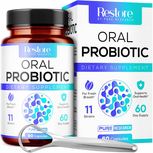 Oral Probiotics for Bad Breath Support, Oral Health Maintenance & Fresh Breath aid - 11 Probiotic Strains, Digestive Enzymes - Supportive Oral Probiotics - Includes Tongue Scraper - 2 Month Supply