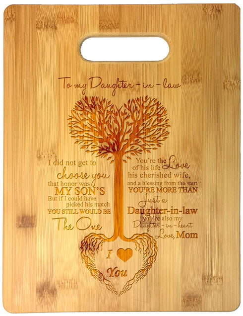 To My Daughter-in-Law Tree Heart Rainbow Sweet Sayings Mother's Day Laser Engraved Bamboo Cutting Board - Wedding, Housewarming, Anniversary, Birthday, Christmas, Gift