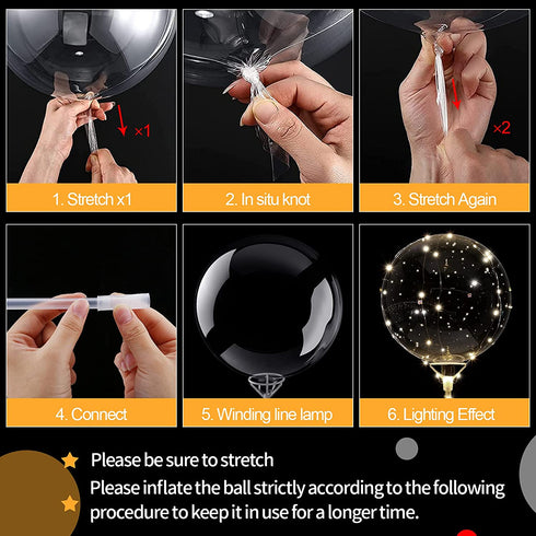 6 Sets Warm LED Light Up BoBo Balloons, 24 Inch Transparent Balloons with 10 Feet LED Warm String Lights, 9 Clear Bobo Balloons and 3 Levels Flashing LED String Lights for Christmas Wedding Party