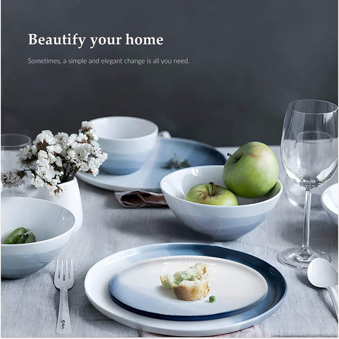 Luna 4PC 6.75" 32oz Calm Blue Porcelain Bowls | Microwave safe bowls l Cereal bowls | Pasta bowl | Large soup bowl | ceramic bowl | Kitchen bowls | Salad Bowls | Noodle bowls| Big bowl | Serving bowls
