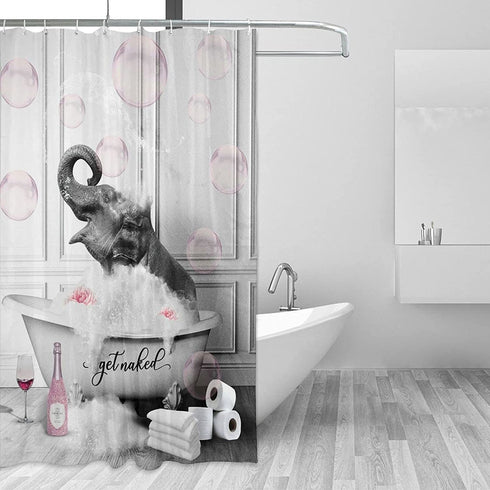 WALLOHERE Grey Shower Curtains Elephant in Bathtub with Pink Bubbles Shower Curtain Funny Animal Theme Thick Plastic Shower Curtains Waterproof Polyester for Home Decorations Bathroom 60x72 Inch