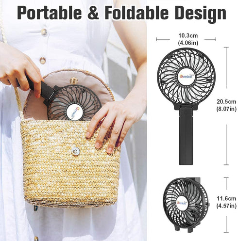 VersionTECH. Mini Handheld Fan, USB Desk Fan, Small Personal Portable Table Fan with USB Rechargeable Battery Operated Cooling Folding Electric Fan for Travel Office Room Household Black