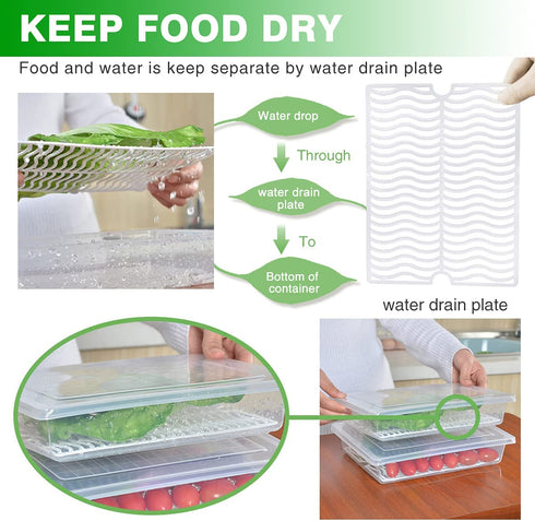 Refrigerator Organizer Bins Produce Saver - 2.5L x 3 SILIVO Fridge Storage Containers with Removable Drain Tray for Produce, Fruits, Vegetables, Meat and Fish