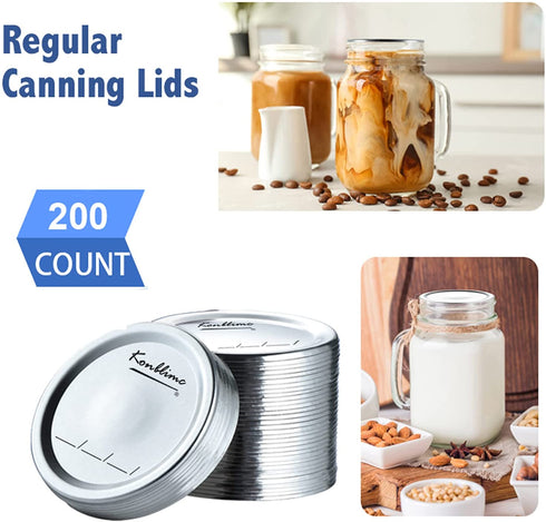 200-Count Canning Lids, Regular Mouth Canning Lids for Ball, Kerr Jars, Split-Type Metal Mason Jar Lids and Secure Canning Jar Lids, 100% Fit for Regular Mouth Jars Lids(200-Count, 70mm)