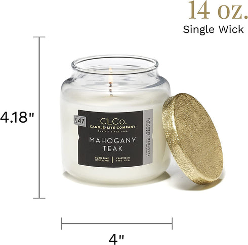 CLCo. by Candle-Lite Company Scented Mahogany Teak Single-Wick Jar Candle, 14 oz, Off White