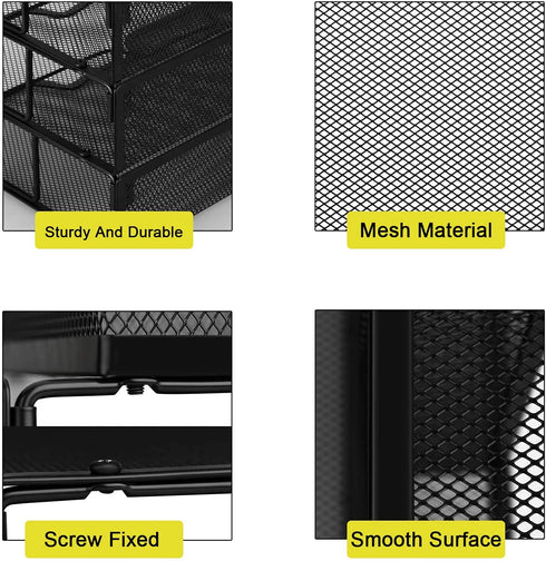 Meshist Paper Letter Tray Organizer, 3 Tier Stackable Desk File Organizer with 3 Shelves and a Sorter, Perfect for Home Office, A Good Gift for Women, Black