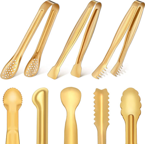 8 Pieces Gold Tongs Mini Serving Tongs Set Small Kitchen Appetizer Tongs Stainless Steel Sugar Cube Tongs for Tea Party Coffee Bar Cooking