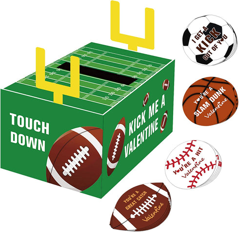 Valentines Boxes for Kids - Football Valentine Day Cards for Classroom Exchange Boys Girls School Class Party Favors(1 Mailbox, 24 Valentine Cards)