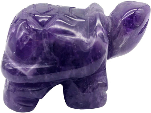 faovramulet Hand Carved Stone Turtle Tortoise Animal Figurine Pocket Statue Sculpture, Amethyst 1.5"