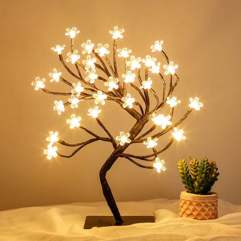 Brightdeco Lighted Cherry Blossom Tree 36 LED Plug in Artificial Bonsai Tree Ideal As Night Lights Perfect for Home Festival Halloween Thanksgiving Christmas Easter Wedding Party Warm White