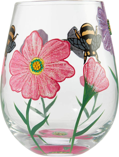 Enesco 6006287 Designs by Lolita My Drinking Garden Hand-Painted Artisan Stemless Wine Glass, 20 Ounce, Multicolor