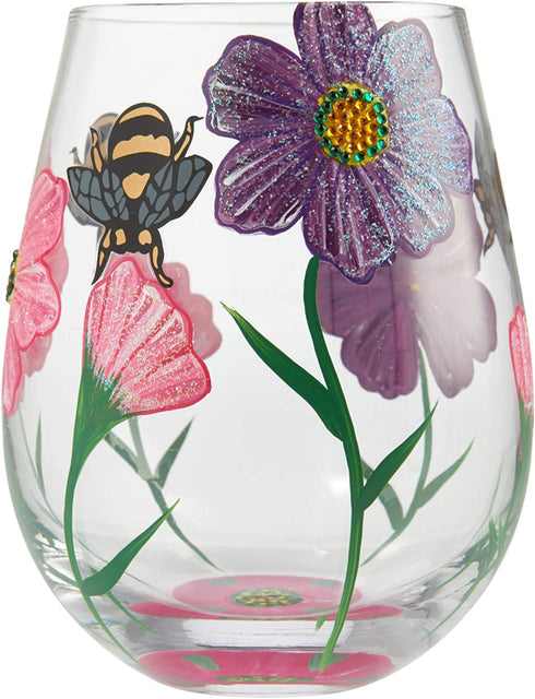 Enesco 6006287 Designs by Lolita My Drinking Garden Hand-Painted Artisan Stemless Wine Glass, 20 Ounce, Multicolor