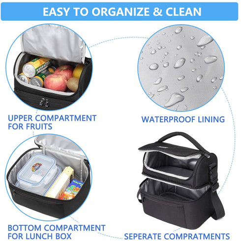 Lunch Bag,VASCHY Insulated Lunch Box Leak-proof Cooler Bag in Dual Compartment Lunch Tote for Men,Women,14 Cans