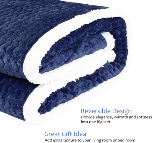 Tirrinia Super Soft Sherpa Throw Blanket Dark Blue Chevron 50" x 60" Reversible Fuzzy Micro Plush All Season Fleece TV Blanket for Bed or Couch