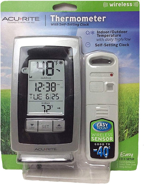 Acurite Digital Indoor / Outdoor Wireless Thermometer 00754w4 with Self-setting Clock and Daily High/low