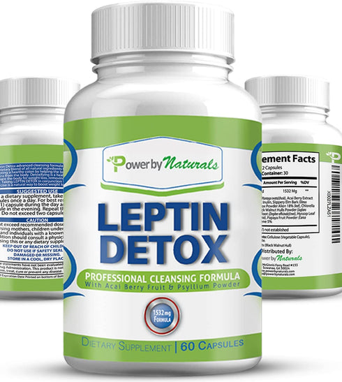 Power By Naturals Leptin Detox - Detox Cleanse Weight Loss and Belly Fat for Women & Men - Constipation Relief for Adults & Gut Cleanse (60) Acai Berry Cleanse Detox Pills