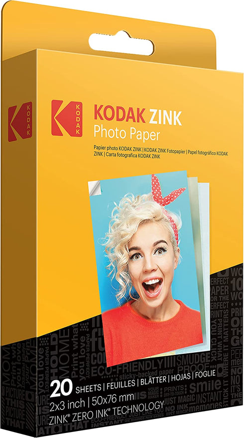 Kodak 2"x3" Premium Zink Photo Paper (20 Sheets) Compatible with Kodak Smile, Kodak Step, PRINTOMATIC