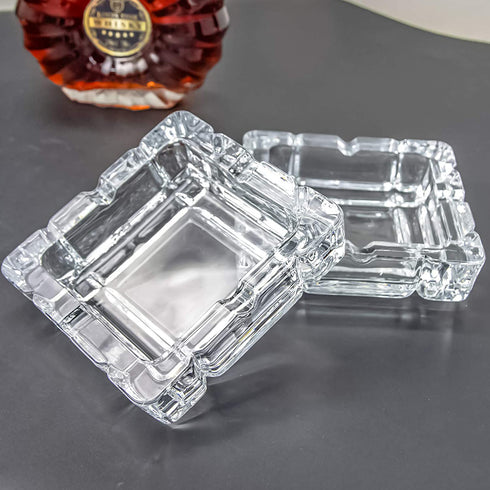 UMEIED Heavy Glass Ashtray, 2 Pack, Square Cigar Ashtray for Home Decor