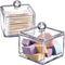 Modern Square Qtip Holder Acrylic Bathroom Vanity Countertop Storage Organizer Canister Jar for Cotton Swabs, Rounds, Balls, Makeup Sponges, Bath Salts - 2 Pack - Clear