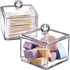Modern Square Qtip Holder Acrylic Bathroom Vanity Countertop Storage Organizer Canister Jar for Cotton Swabs, Rounds, Balls, Makeup Sponges, Bath Salts - 2 Pack - Clear
