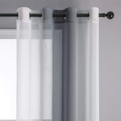 Hiasan Grey Ombre Sheer Curtains for Living Room - Faux Linen Voile Gradient Grommet Window Curtains for Bedroom, Set of 2 Panels, 52 x 84 Inches Long
