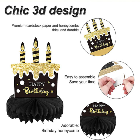 40th Birthday Decorations, 17 Pieces 40th Birthday Honeycomb Table Centerpieces and Hanging Swirl Happy 40th Birthday Party Decorations Cheer 40 Years Table Toppers for Men and Women