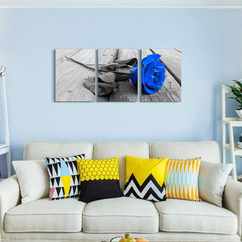Flower Painting Family Wall Decor for Living Room 3 Pieces Floral Canvas Wall Art Modern Blue Rose Picture Print Bedroom Bathroom Kitchen Home Decoration Artwork