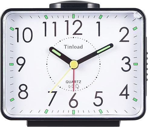 Tinload 4" Loud Crescendo Bell Alarm Clock Silent No Ticking,Snooze,Nightlight,Battery Operated,Easy Set(Black)