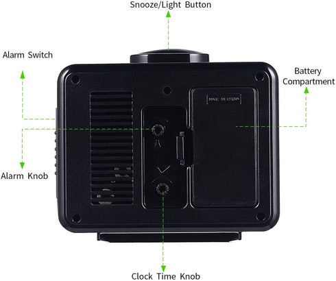 Tinload 4" Loud Crescendo Bell Alarm Clock Silent No Ticking,Snooze,Nightlight,Battery Operated,Easy Set(Black)