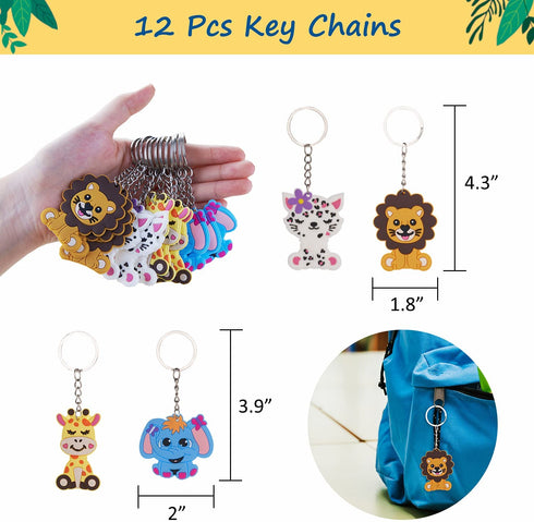 64 Pcs Jungle Safari Party Favors - Safari Birthday Party Supplies with Felt Animal Masks for Kids, Slap Bracelets, Keychains, Temporary Tattoos - Safari Birthday Decorations for Goodie Bag Fillers