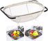 Over The Sink Stainless Steel Oval Colander with Expandable Rubber Grip Handles Strainers, Fine Mesh Strainer Basket Kitchen 6 Quart Colander for Strain, Drain, Rinse Fruits, Vegetables