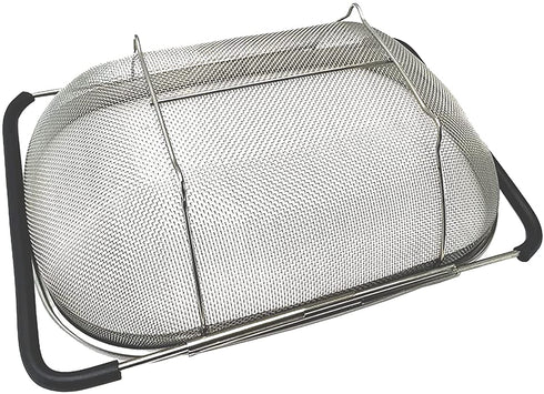 Over The Sink Stainless Steel Oval Colander with Expandable Rubber Grip Handles Strainers, Fine Mesh Strainer Basket Kitchen 6 Quart Colander for Strain, Drain, Rinse Fruits, Vegetables